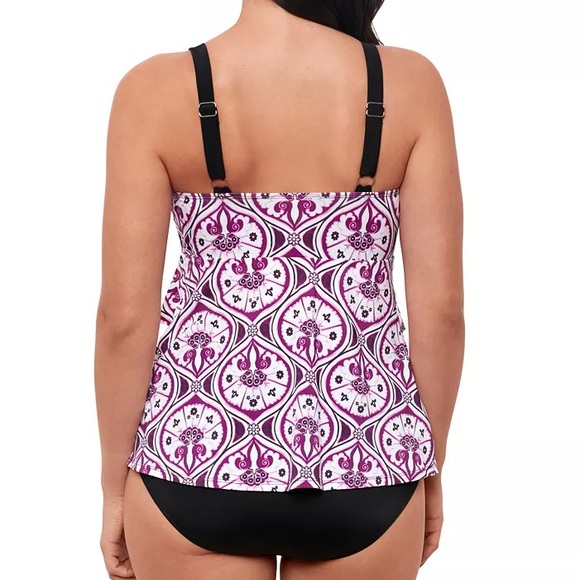 Swim Solutions Women's Purple Printed Tiered Fauxkini One-Piece Swimsuit Size 10 - Picture 2 of 10